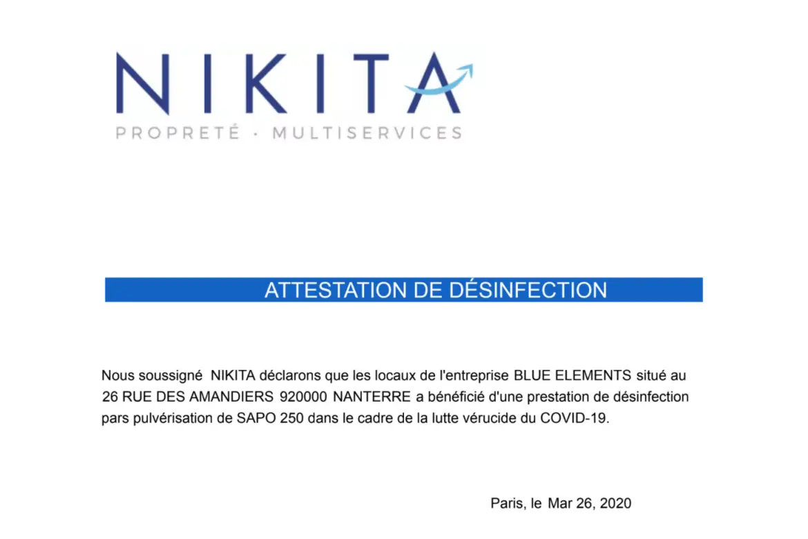 Attestation de desinfection covid19