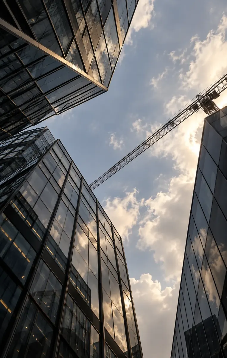 Chantier : façades vitrées et grue